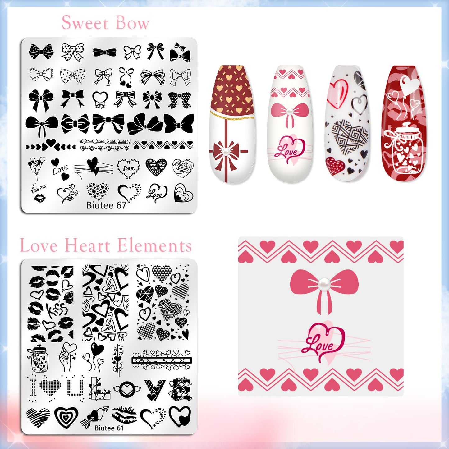 Biutee Nail Stamping Kit with 10 Stamping Gel Polish, 16 Nail Stamping Plate, Clear Jelly Stamper, 2 Scraper & Storage Bag, Floral Butterfly Geometric Beach DIY Nail Art Stamping Kit for DIY Manicure