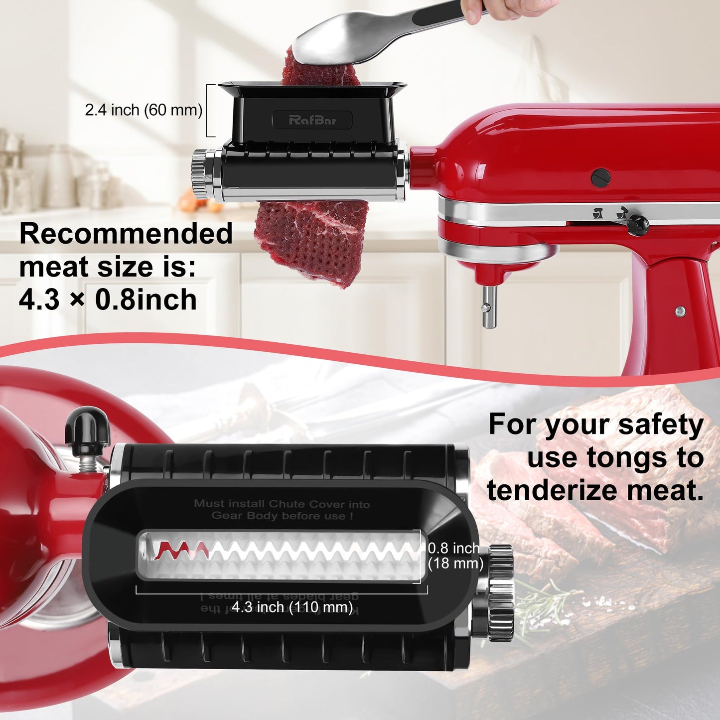 Adjustable Thickness Meat Tenderizer Attachment for Kitchenaid Stand Mixers, Meat Tenderizer Tool, Steak Cuber Processor Accessories for Kitchen aide,Dishwasher Safe