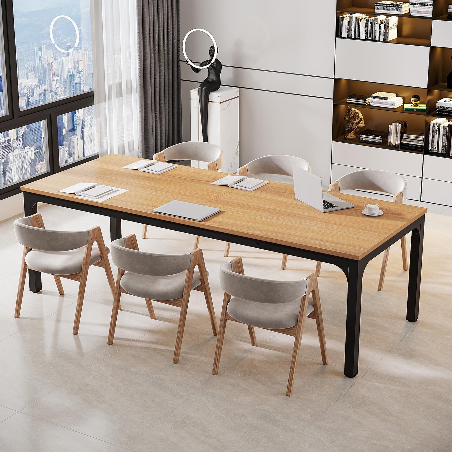 Tribesigns 6.5 FT Conference Room Table, 78.74" W x 27.56" D Large Office Conference Table, Modern Seminar Meeting Table Desk for Boardroom, Meeting Room (1, Natural)