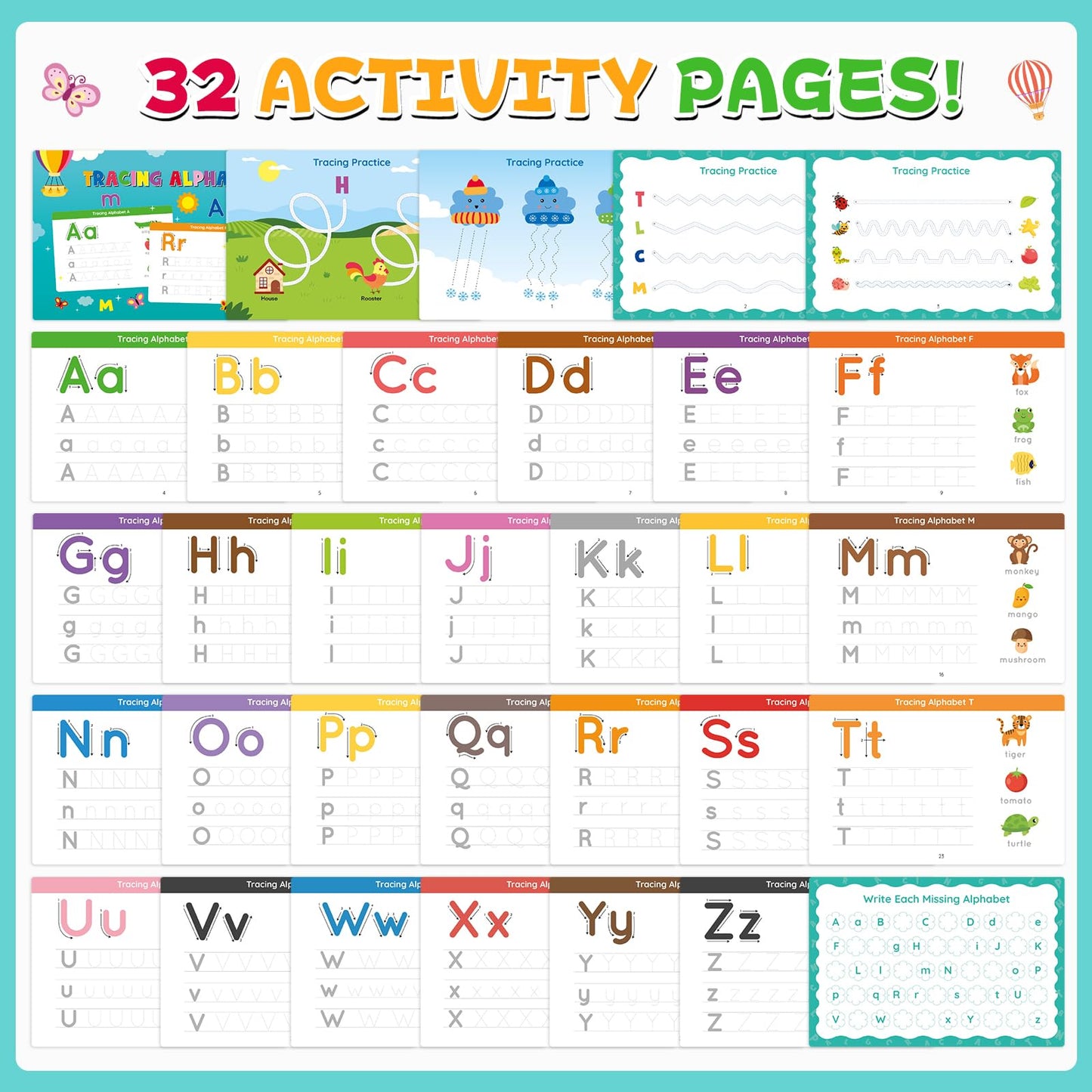 EUUBIRD Reusable Preschool Learning Activity Book - Handwriting Practice with Alphabet & Letter Tracing, Kindergarten Workbook for Kids Ages 3-5