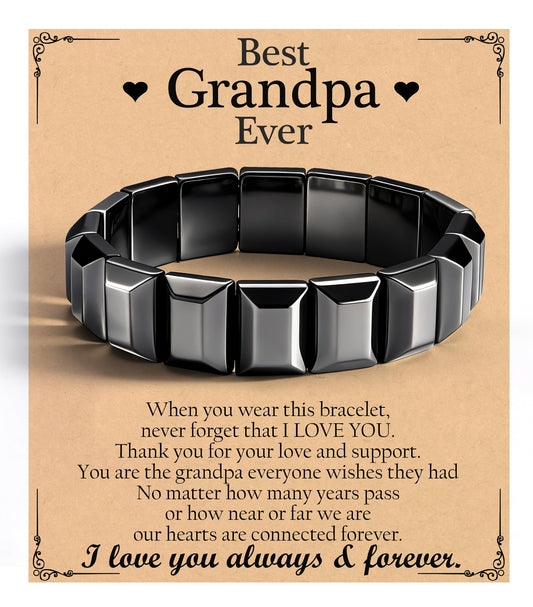 Fathers Day Bracelet Gifts for Grandpa from Granddaughter Grandson Black Geometric Hematite Bracelet for Men Grandpa Birthday Gift Energy Balancing Stress Relief Hematite Crystal Bracelet Jewelry