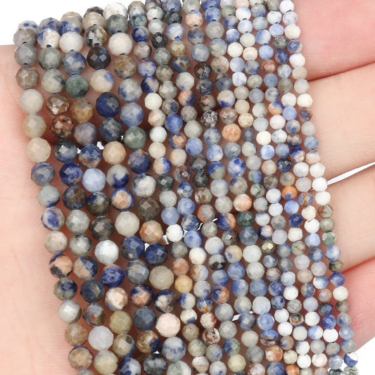 Song Xi 120pcs 3mm Natural New Blue Sodalite Gemstone Beads Faceted Round Loose Stone Beads for Jewelry Making