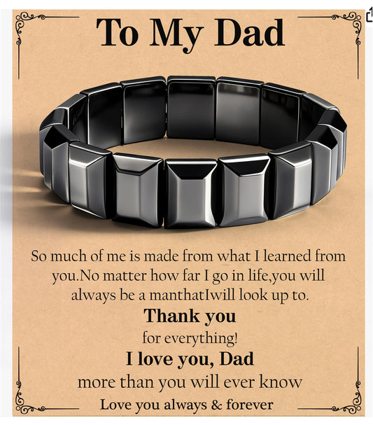DONYUDE Fathers Day Dad Bracelet Gifts from Daughter Son Hematite Bracelet Men Black Square Crystal Bracelets Dad Birthday Inspirational Gifts for Father Papa Daddy