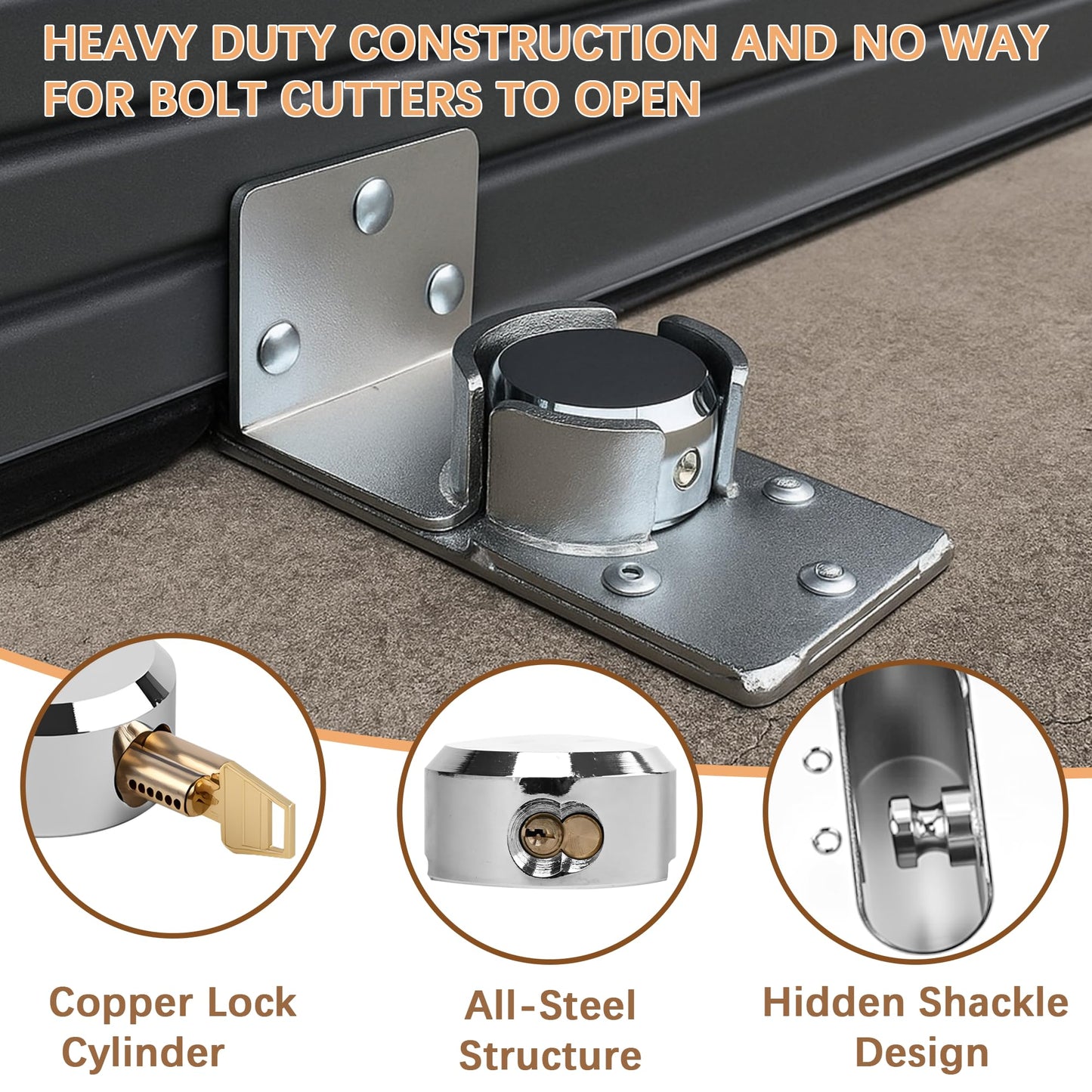 Heavy-Duty Solid Steel Roll-Up Door Lock，High-Security Hidden Shackle Padlock and hasp Set, Comes with 2 Keys, specifically Designed for Garage Doors to Prevent Unauthorized External Access