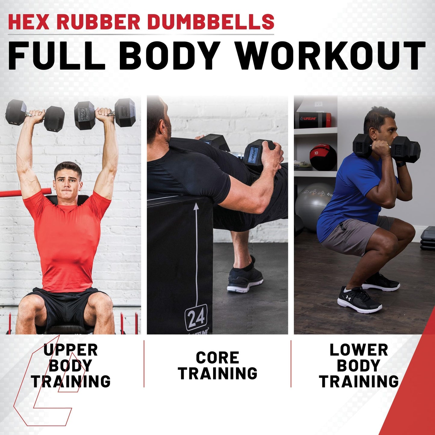 Lifeline Hex Dumbbells – Premium Quality, Low Odor, and Ergonomic Knurled Handle, 70 lb