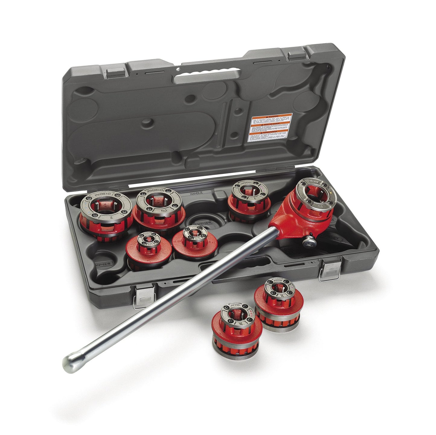 RIDGID 36480 12-R Exposed Ratchet Threader Set, Ratcheting Pipe Threading Set of 1/2-Inch to 1-1/4-Inch NPT Pipe Threading Dies and Manual Ratcheting Pipe Threader with Carrying Case,Silver/Red,Small