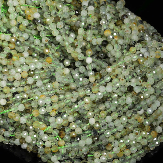 Song Xi 120pcs 3mm Natural Prehnite Gemstone Beads Faceted Round Loose Stone Beads for Jewelry Making