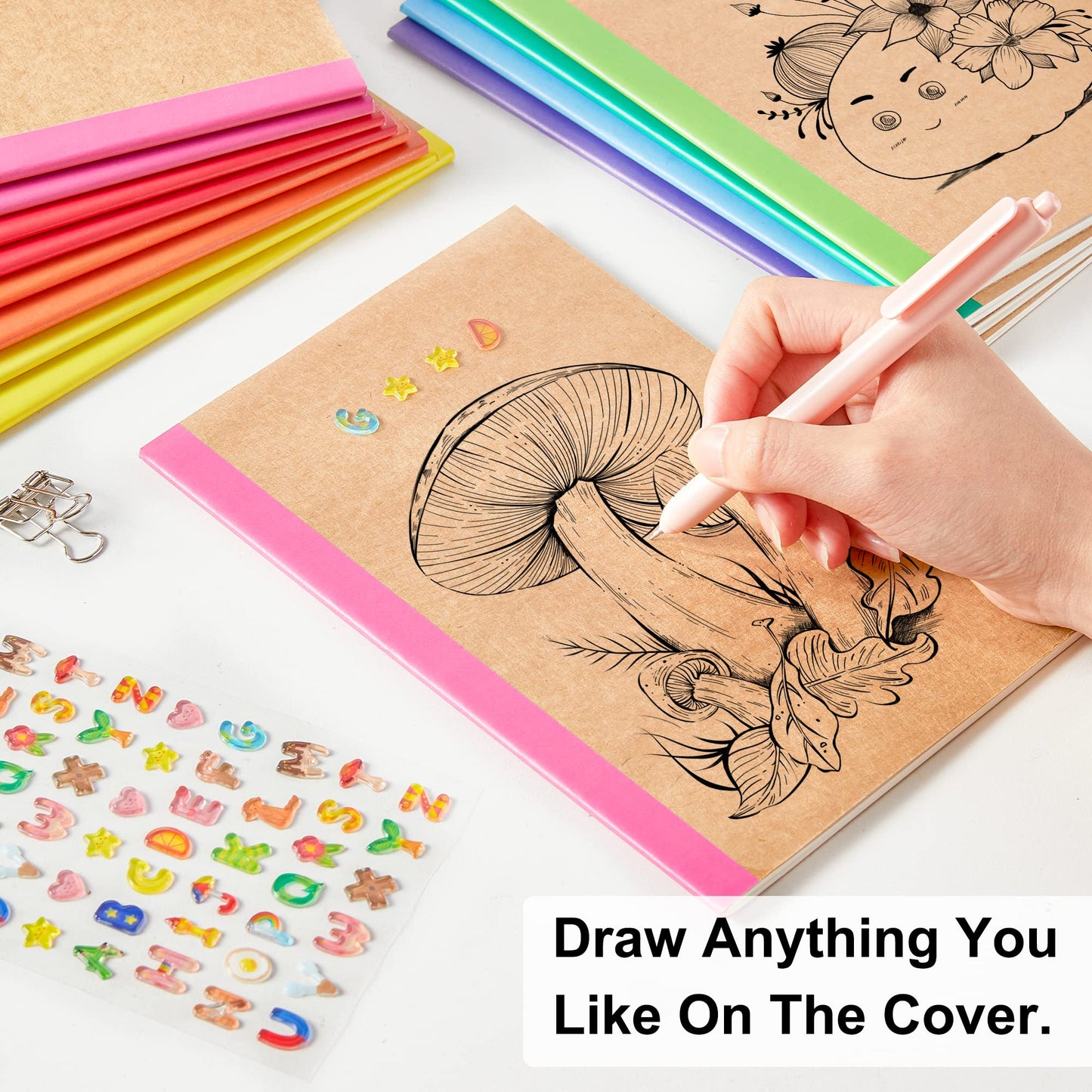 feela 80 Pack Composition Notebooks Bulk, Kraft Cover Lined Blank College Ruled Composition Travel Journals with Rainbow Spines For Women Students Business, 60 Pages, 8.3”x 5.5”, A5, 8 Colors