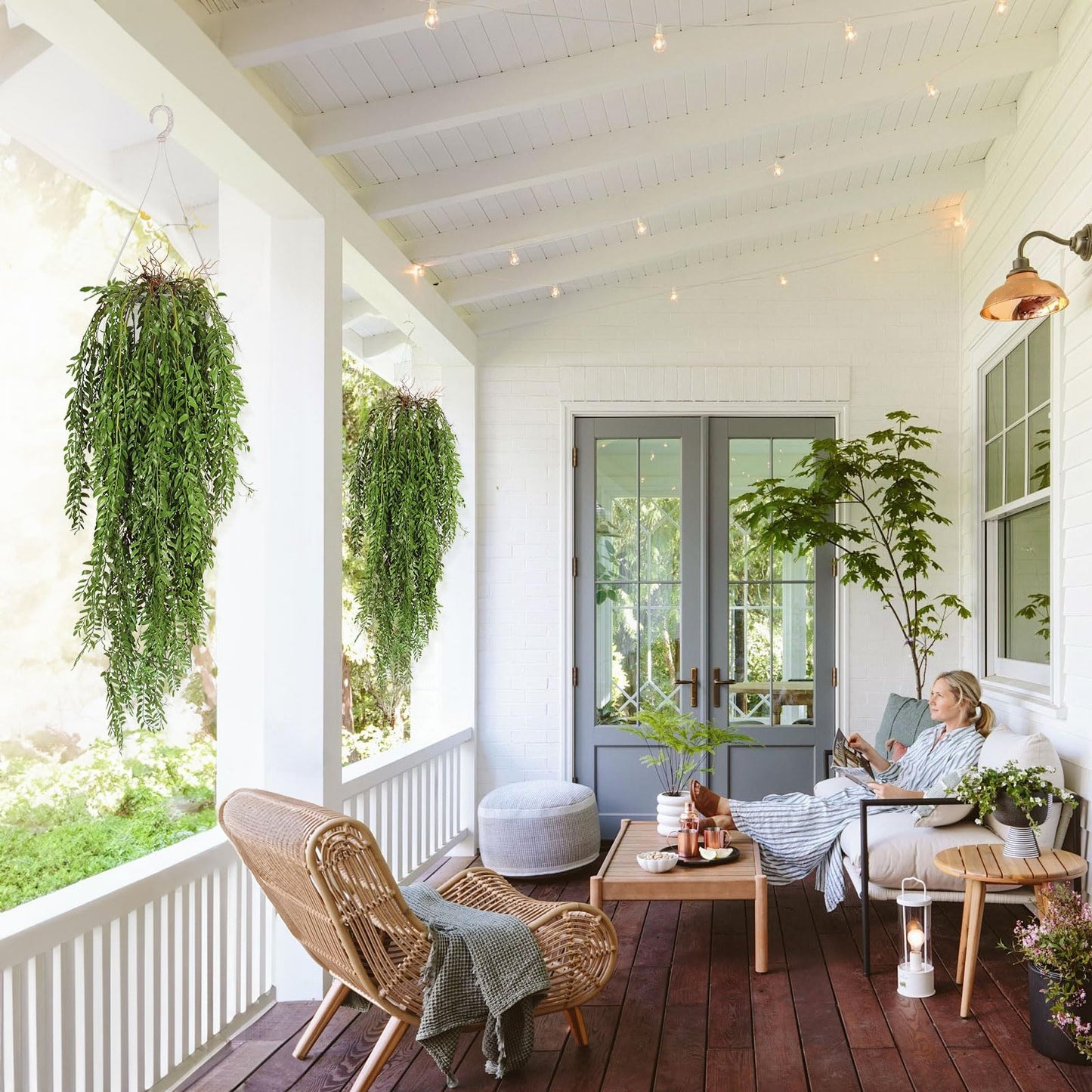 RECUTMS 2 Pcs 3.7Ft Hanging Fake Plants Faux Ferns Ivy Willow Vine Leaves Wall Greenery Artificial Vine Plastic for Spring Home Garden Wedding Party Indoor Outdoor Easter Decorations(Green)