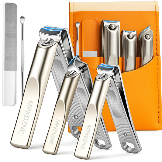 Nail Clipper Set, 5pc Manicure Kit - Stainless Steel Toenail Clippers, Home & Family Travel Essentials, Precision Grooming Set with Portable Case - Brushed Silver
