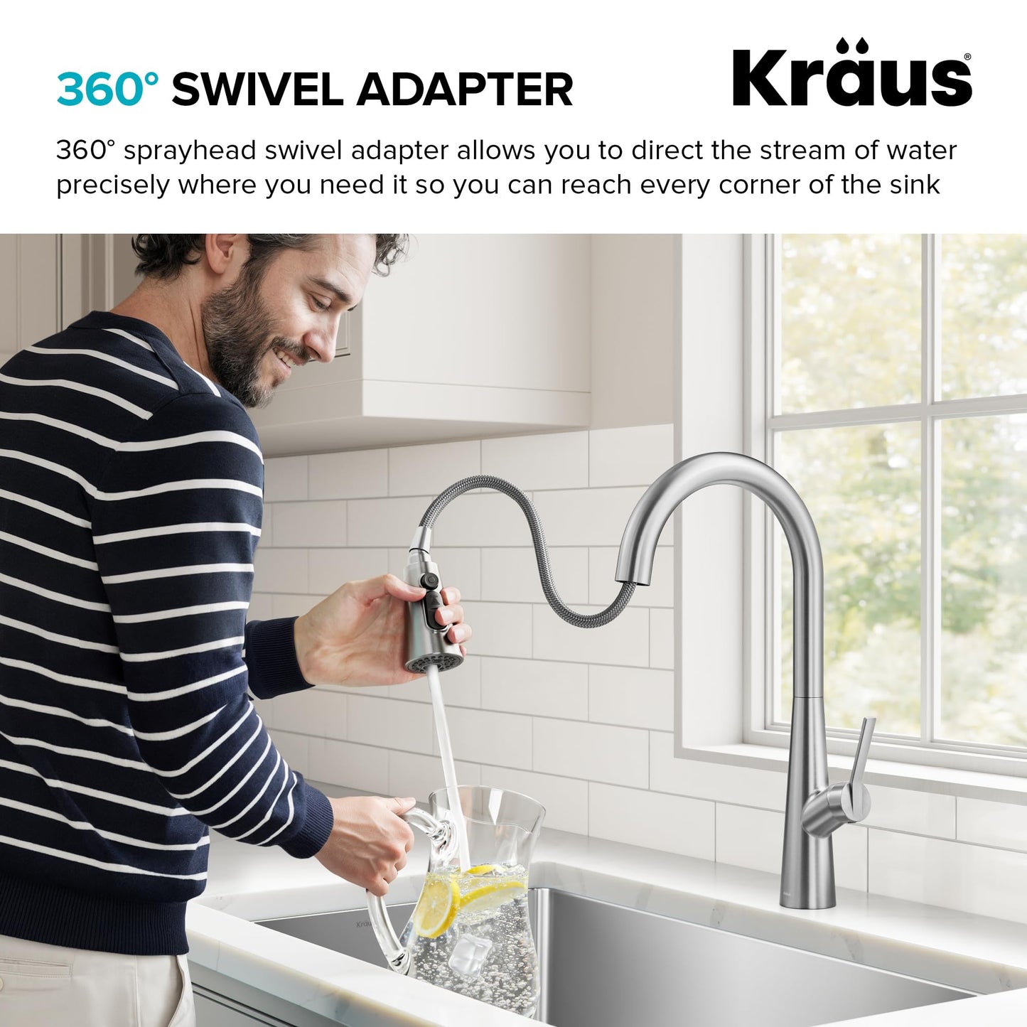 KRAUS Odelia 4-Function Single Handle Pull Down Kitchen Faucet in Matte Black with CleanSweep Blade Spray, KPF-3220MB