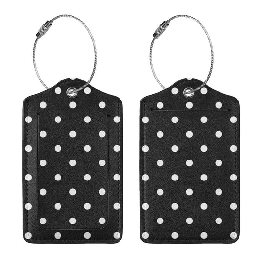 Teery-YY Polka Dot Black and White Simple Pattern 2 PCS Luggage Tags Privacy Name ID Card Baggage Labels with Stainless Steel Loop PU Leather for Travel Suitcase Bag