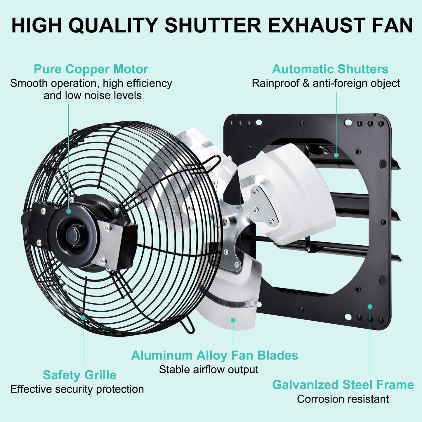 Hipoilk 12 Inch Shutter Exhaust Fan for Greenhouse, Shed, Garage, Barn, Chicken Coop Ventilation, Wall Mount Attic Fan with Speed Controller and Power Cord, 970 CFM, Black