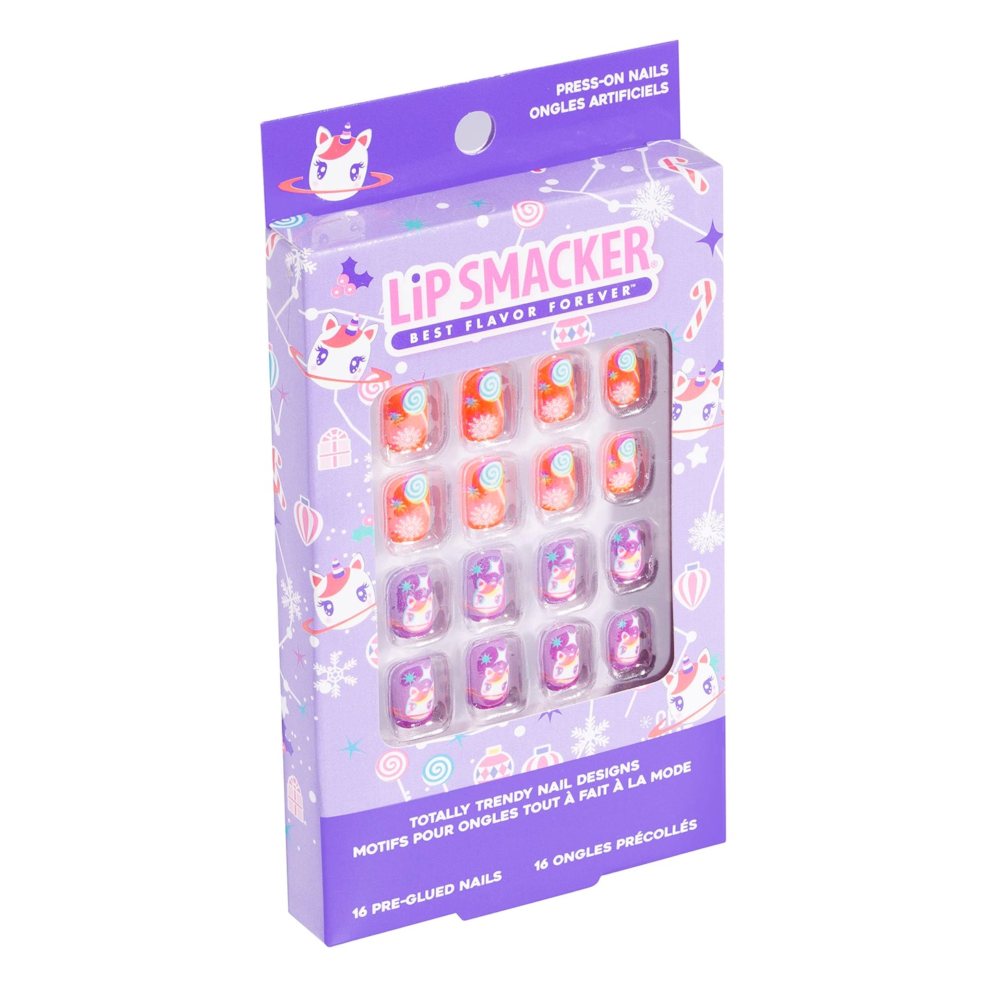 Lip Smacker Unicorn Holiday Press On Nails Stocking Christmas Gifts For Girls Kids (Pack of 2)