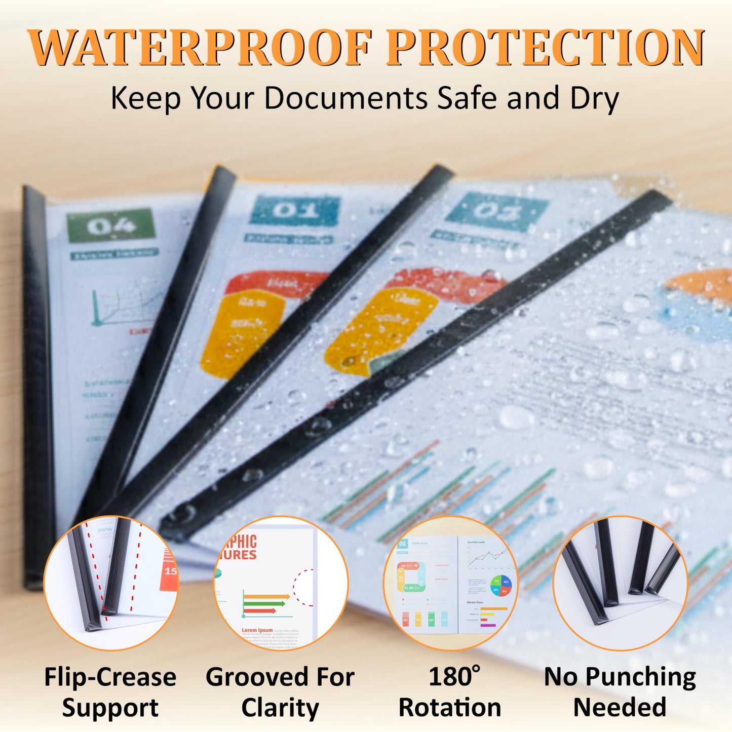 20 Pack Report Covers with Sliding Bar - Clear Plastic Presentation Folders for A4 & Letter Size Paper, 70 Sheet Capacity File Document Binder for School, Office, Resume & Business Use