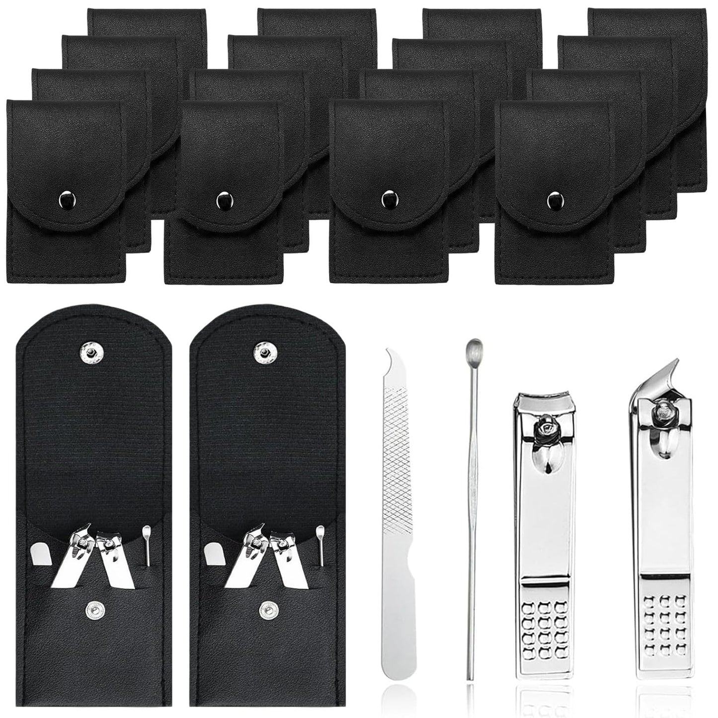 16 Sets Travel Manicure Set Professional Nail Clipper Kit Bulk,4 in 1 Adult Stainless Steel Travel Manicure Kit with Case Individually Wrapped Nail Clippers Bulk for Homeless,Hotel,Charity（Black）