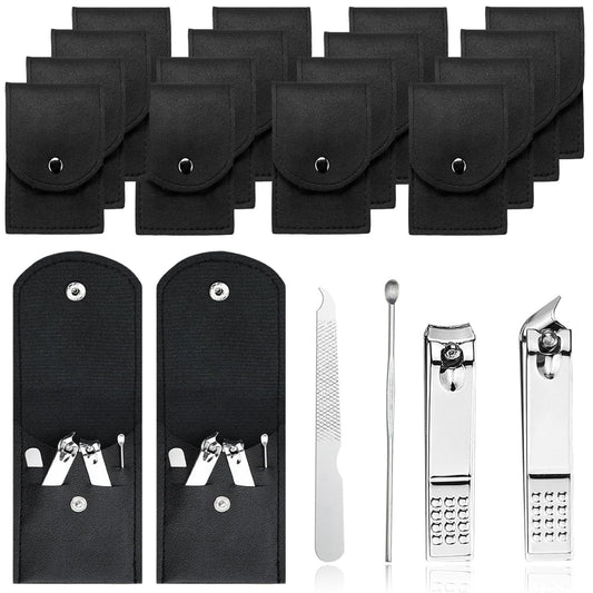 16 Sets Travel Manicure Set Professional Nail Clipper Kit Bulk,4 in 1 Adult Stainless Steel Travel Manicure Kit with Case Individually Wrapped Nail Clippers Bulk for Homeless,Hotel,Charity（Black）