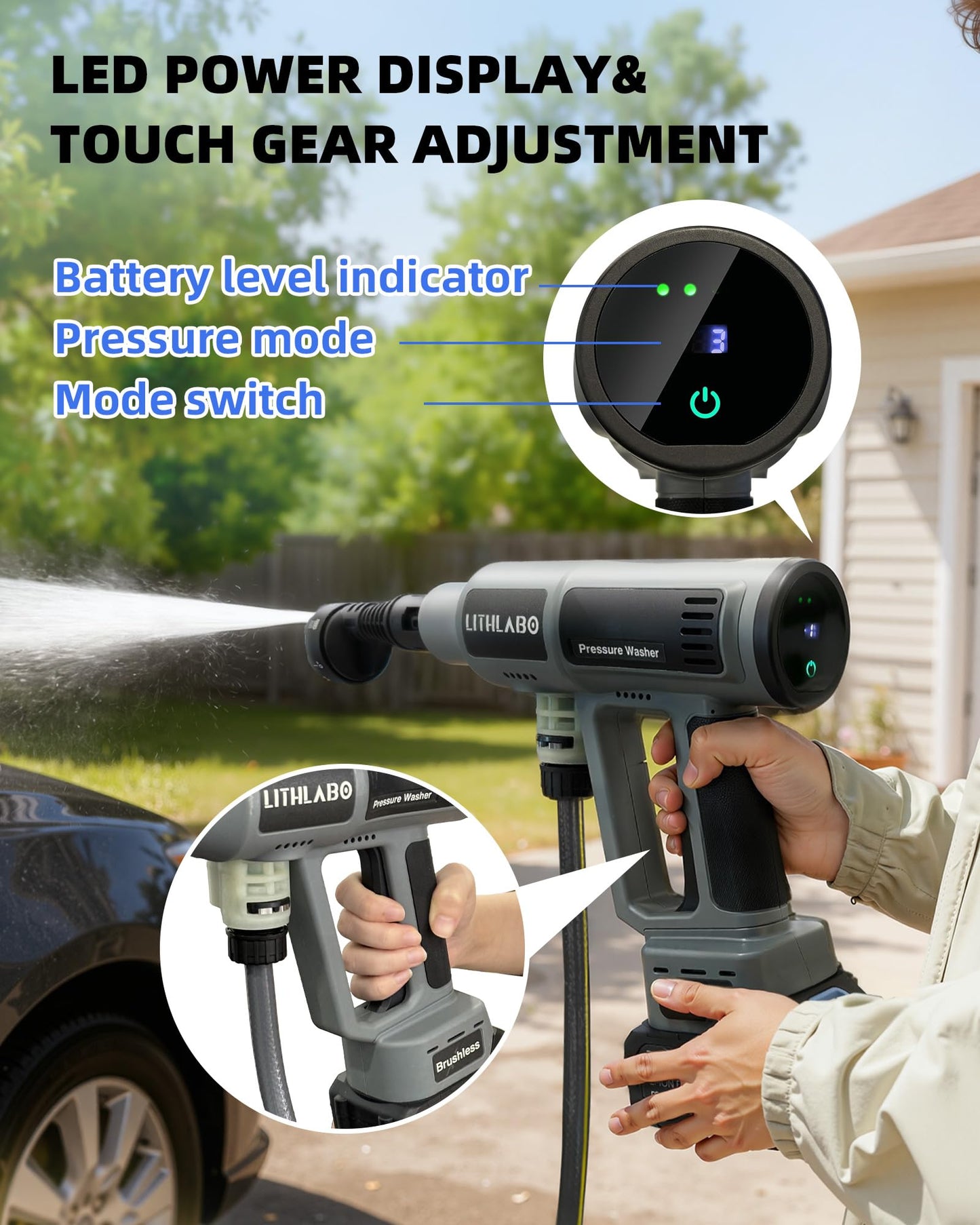 Cordless Pressure Washer 1080PSI with 2 x 4.0Ah Batteries, Portable Power Washer with 6-in-1 Nozzle,Foam Cannon, Hose, Faucet Adaptor, Handheld Pressure Washer for Car Wash Fences Driveways Patios