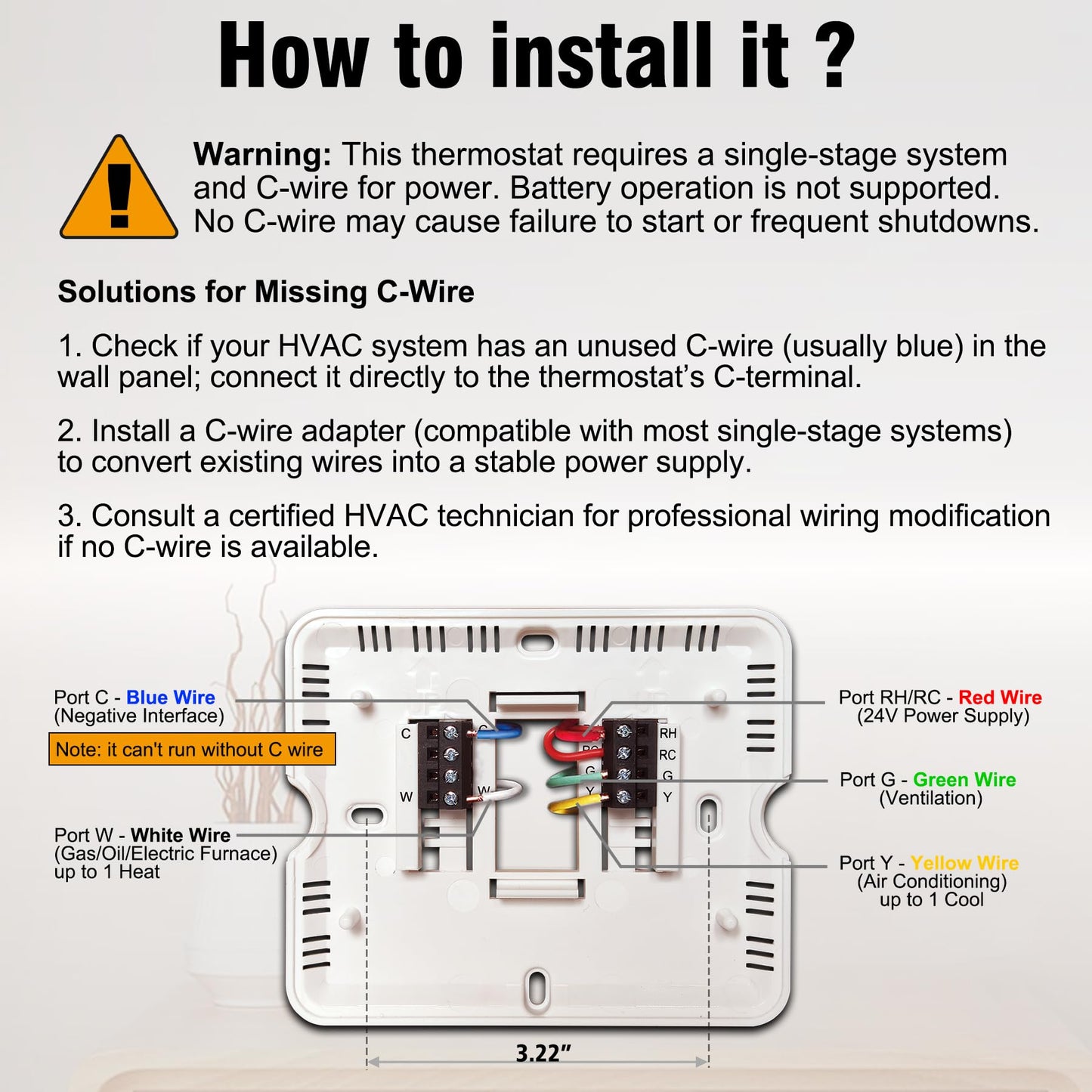 Heagstat WiFi Thermostats for Home Single-Stage 1Heat/ 1Cool, APP Remote Control, 7-Day or 0-Day Programmable. (C-Wire Required)