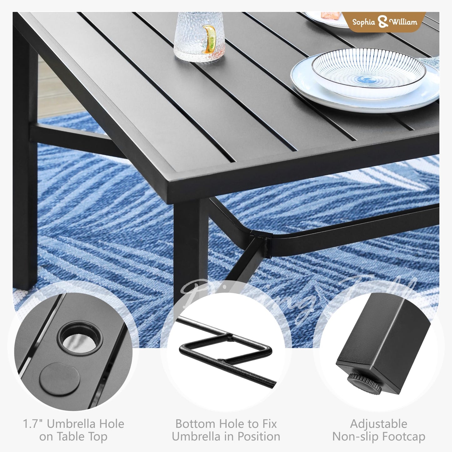 Sophia & William Patio Dining Set 9 Pieces, Patio Table and Chairs Set for 8, 83"x 39" Large Rectangular Metal Dining Table and 8 x Lightweight Aluminum Stackable Chairs (Beige)