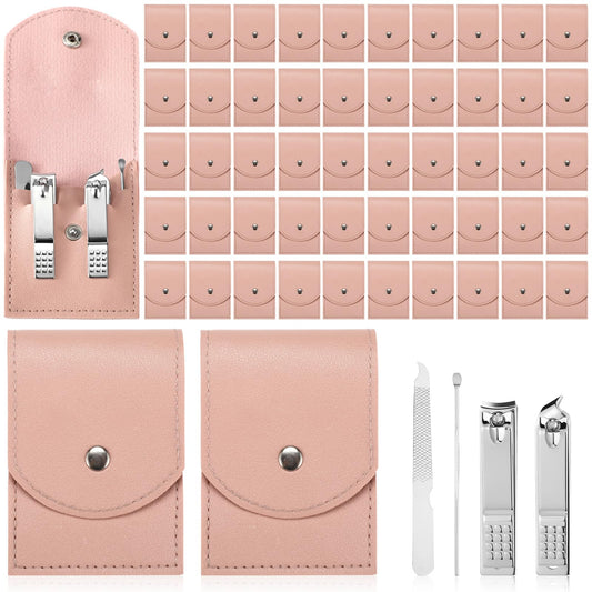 Geosar 50 Set Travel Manicure Kit Bulk Professional Nail Clippers Pedicure Nail Care Tools Grooming Stainless Steel Set with Portable Travel Case, Gift for Christmas Men Women(Pink)