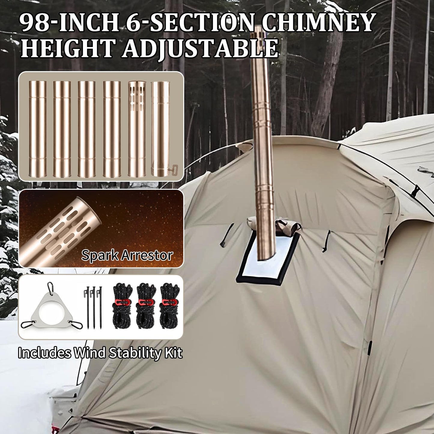 M6 Wood Burning Stove with Oven, 2100 Cu In Large Firebox & 3 Air Inlets, Stainless Steel Camp Stove with Foldable IGT Table, Ash Drawer & 6 Chimney Pipes for Outdoor Cooking, Camping