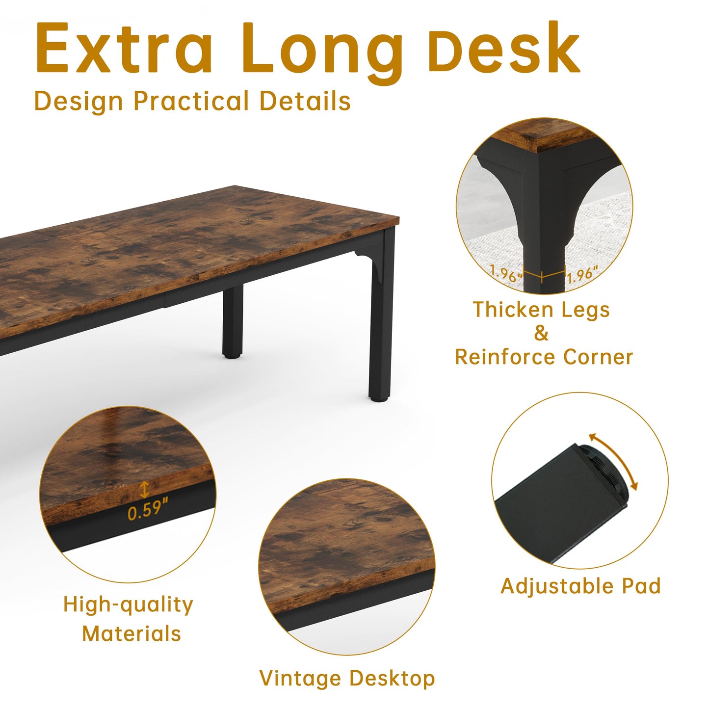 13FT Conference Table, Super Sturdy Large Rectangle Meeting Seminar Table for 16 Person, Long Business Tables, 4 Pcs Brown
