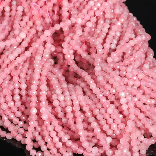 Song Xi 120pcs 3mm Natural Pink Tourmaline Gemstone Beads Faceted Round Loose Stone Beads for Jewelry Making (1 Strand)