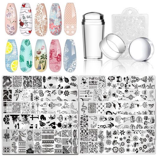 Biutee Nail Stamping Plates Set 10 pcs Nail Art Stamper Scraper Nail Stamp Plates Kit Nail Art Plate Template Lace Flower Butterfly Star Rose Design Nail Art Accessories