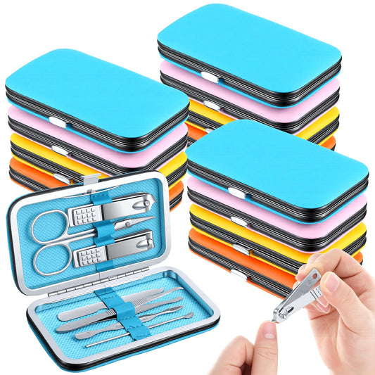 12 Set Bulk Manicure Kit Nail Set Stainless Steel Pedicure Professional Nail Care Kit with Stainless Steel Tools Portable Grooming with Travel Case, Gift for Men Women (4 color,8 in 1)