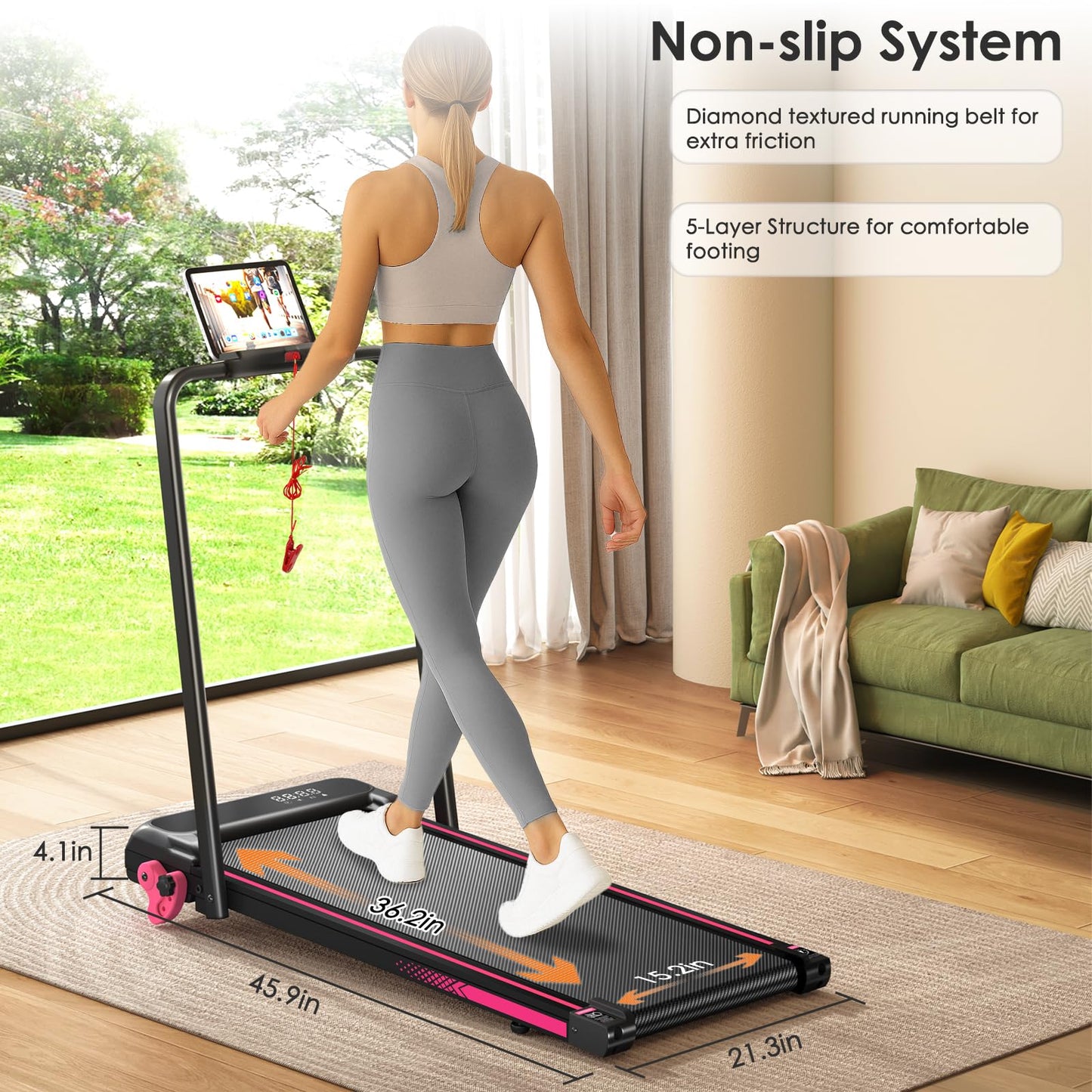3-in-1 Walking Pad with Incline Portable Treadmill with Handle Bar for Home Office Under Desk Use Small Space Treadmill