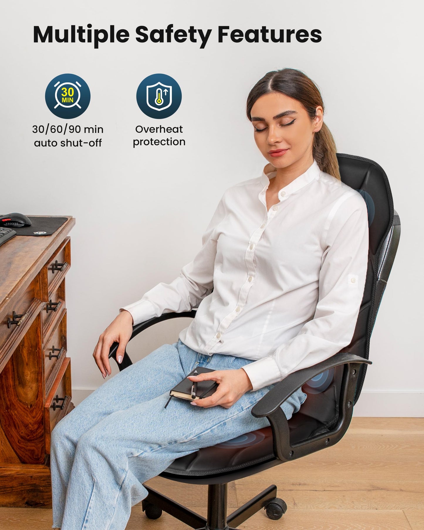 COMFIER Back Massager with Heat, Vibration Massage Seat Cushion with 8 Massage Nodes & 5 Modes, Adjustable Chair Massager Pad for Home Office, Heated Chair Pad,Gifts for Him Her