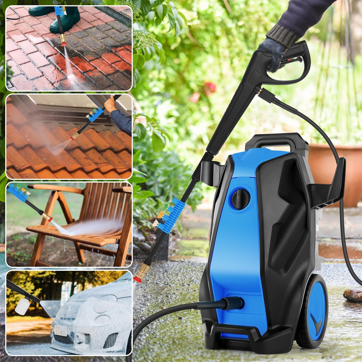 Imdot 5000PSI 4.0GPM Heavy Duty Electric Pressure Washer with 33 FT Extension Hose, 4 QCNozzles and 500ml Foam Cannon for Cars/Fences/Driveways/Patios/Home Cleaning, Deep Blue
