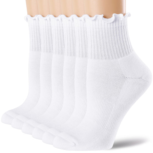 Mcool Mary Women's Ruffle Athletic Crew Socks,Cotton Cushioned Ankle Socks,Cute Frilly Running Tennis Sock with Arch Support for Girls Size L