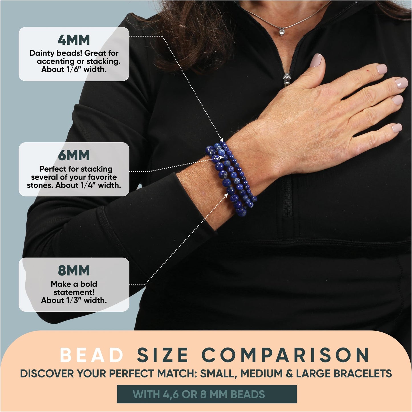 Cherry Tree Collection - Small, Medium, Large Sizes - Gemstone Beaded Bracelets For Women and Men - 4mm Round Beads (Protection Set - Small)