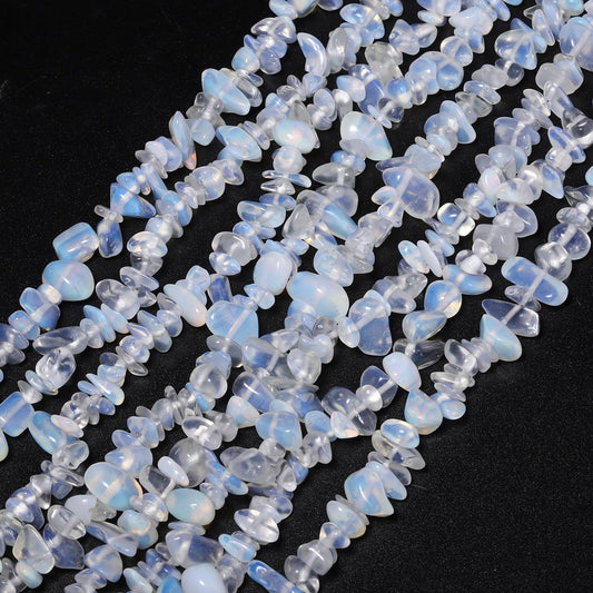 30in White Opalite Natural Chip Stone Beads 5-8mm About 230pcs, Irregular Drilled Translucent White Bead for Bracelets Jewelry Making Supplies for Adults, DIY Crafts.