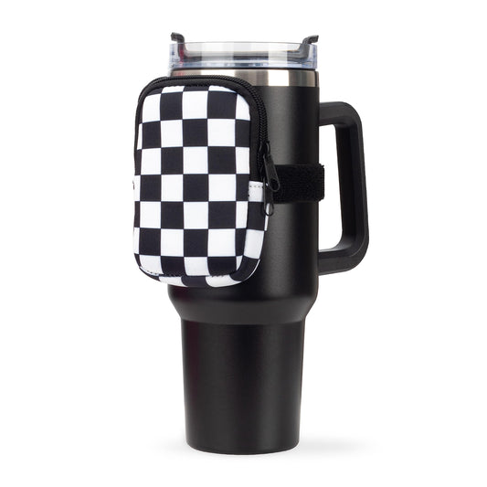 Water Cup Bottle Pouch Accessory | Compatible with Stanley Tumbler| Great for Workouts, Gym, Running, Walking, Sports| Keeps Cards, Keys, and Earphones Safe| Fun and Cute Designs (Checkered)