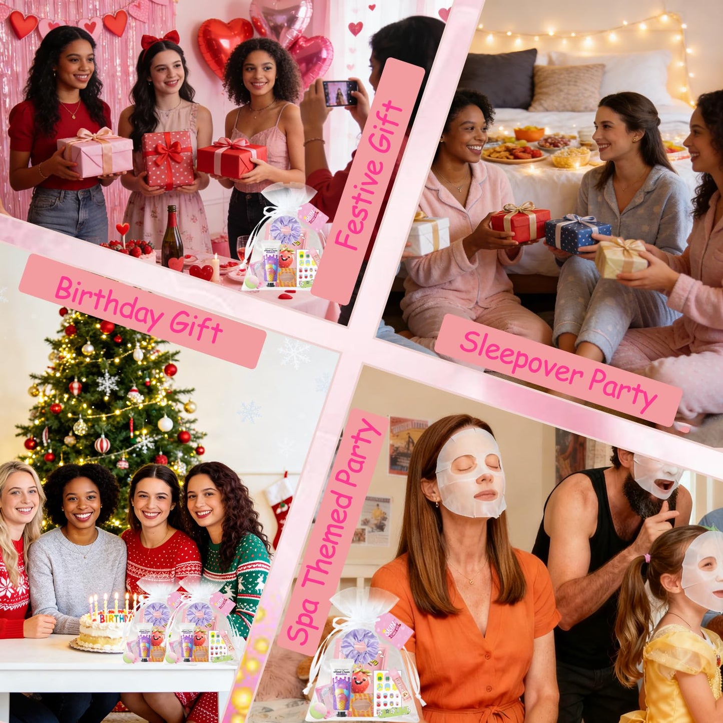96 PCS Spa Party Supplies for Women,Spa Favors Include Face Masks, Hand Cream, Lip Balm, Under Eye Patches, Lip Mask,Foot Bomb,Nail Stickers,Sleepover Party Supplies Birthday Kit for Girls Gift Set