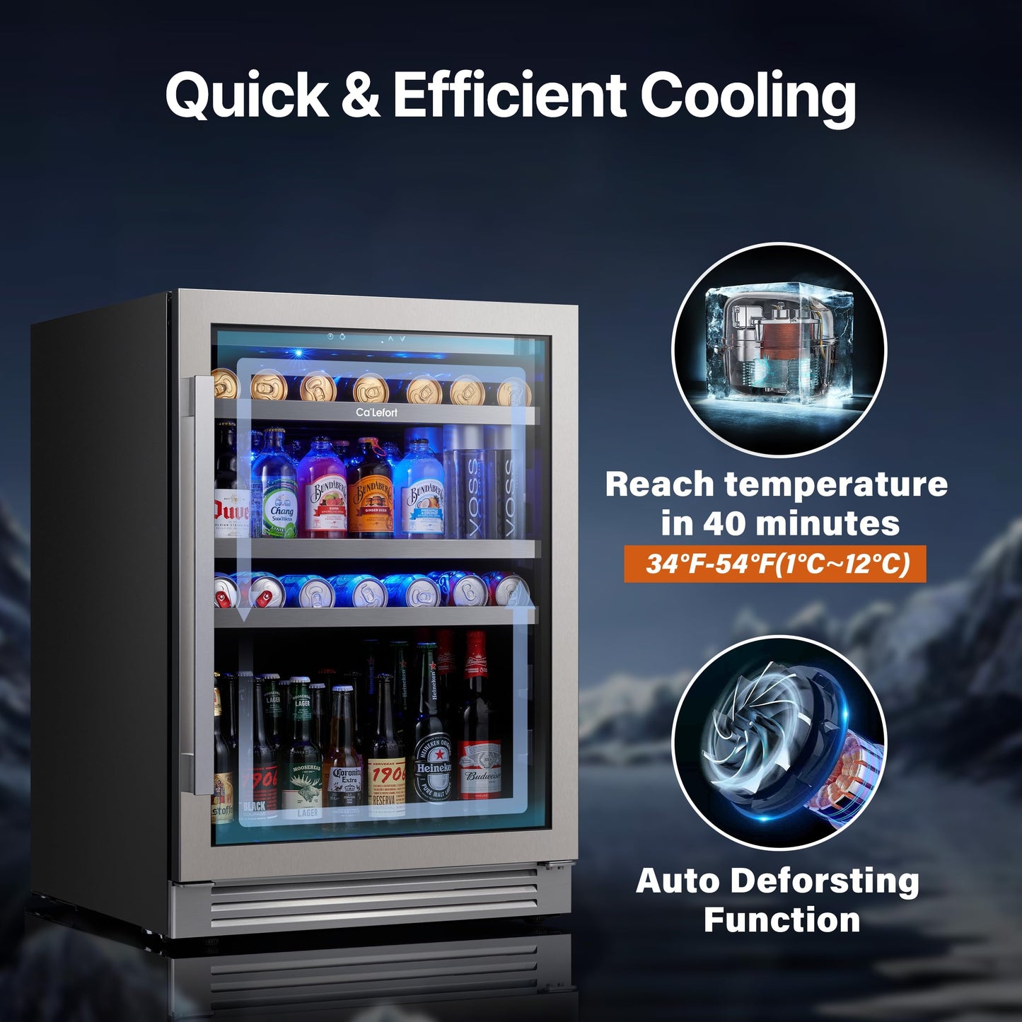 Ca'Lefort 24 Inch Beverage Refrigerator - 180 Can Beverage Fridge with 34°-54°F, Built in or Freestanding Beverage Cooler with Glass Door and 3 LED, Drink Fridge for Home/Kitchen(5.65 cu.ft)