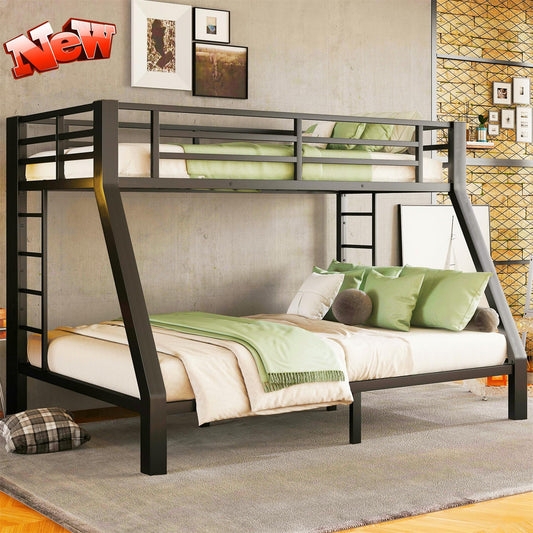 LEEKAF Stronger & Higher Quality Heavy Duty Bunk Bed Twin XL Over Queen Size Bunkbed, Thickened Safer More Stable Steel Metal Queen Bunk Bed (Faster Assembly) (Twin XL Over Queen)