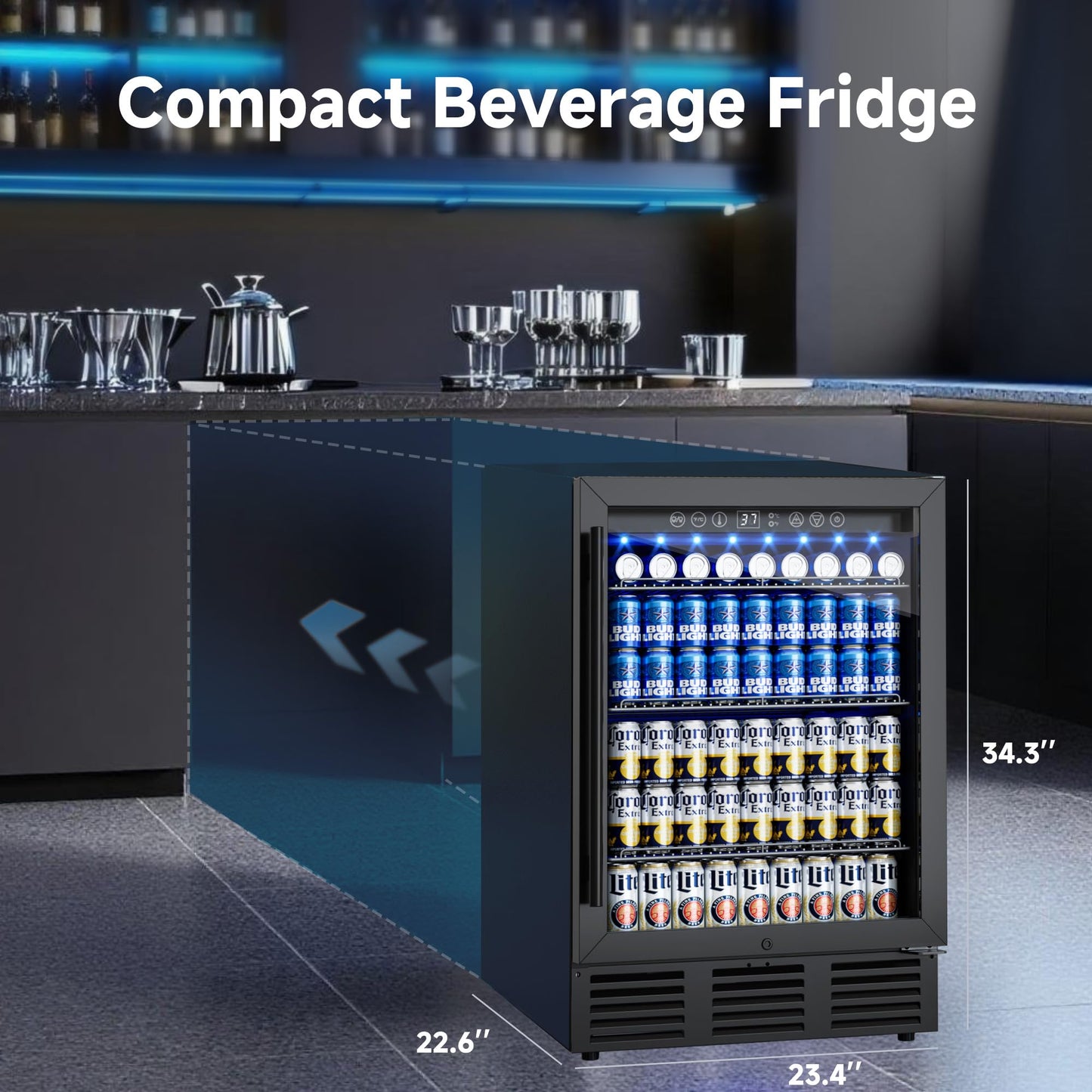 ICEVIVAL 24 Inch Built-In Beverage Cooler for 182 Cans, Under Counter Beer Fridge with Tempered Glass Door & LED Lighting, Freestanding/Integrated Installation (Black)
