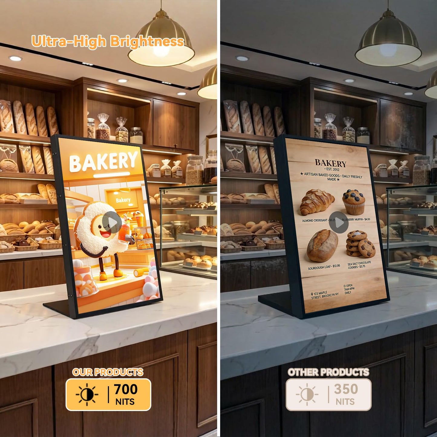 Canlarriz Digital Menu Board 18.5 Inch 700 Nits Ultra-Bright Android Display with Free Web Editor, Desktop Digital Signage for Stores, Restaurants & Commercial Use
