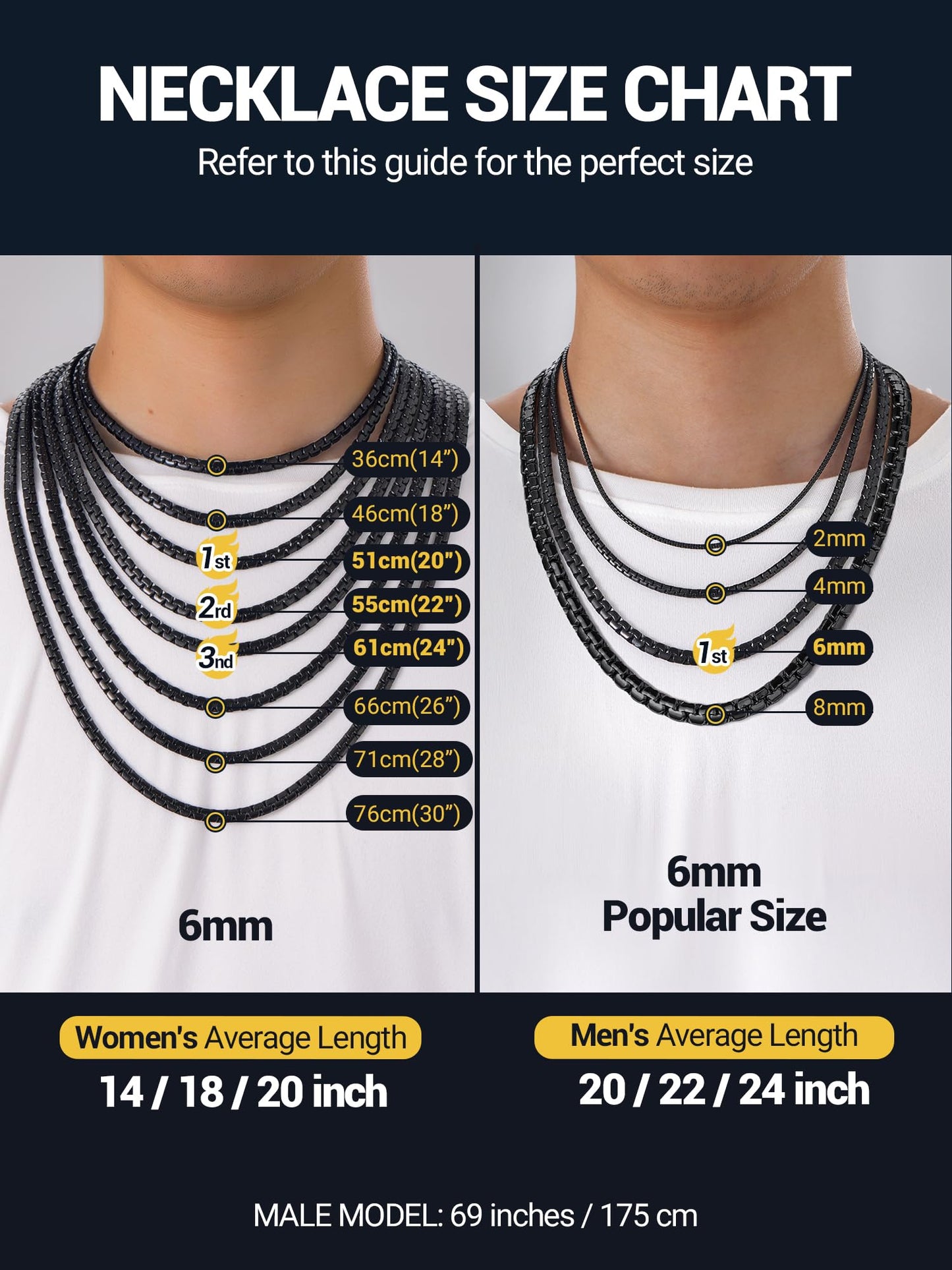 PROSTEEL Black Chain Stainless Steel Necklace Anti-Discoloration 8mm Chunky Flat Box Necklace for Mens Jewelry