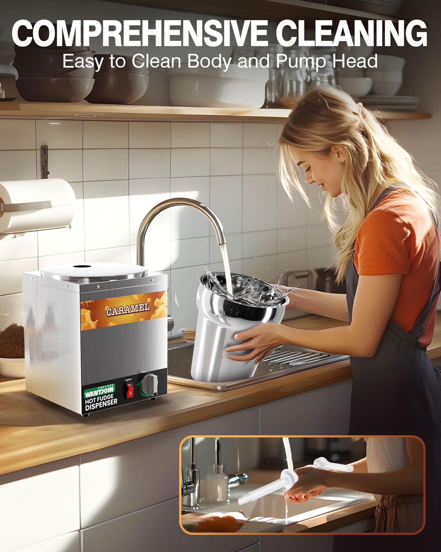 WantJoin 4.6Qt Nacho Cheese Dispenser with Pump - Nacho Cheese Warmer,Stainless Steel Hot Fudge Warmer W/5-Level Temperature Adjustment,Hot Fudge Dispenser for Hot Fudge Cheese Caramel