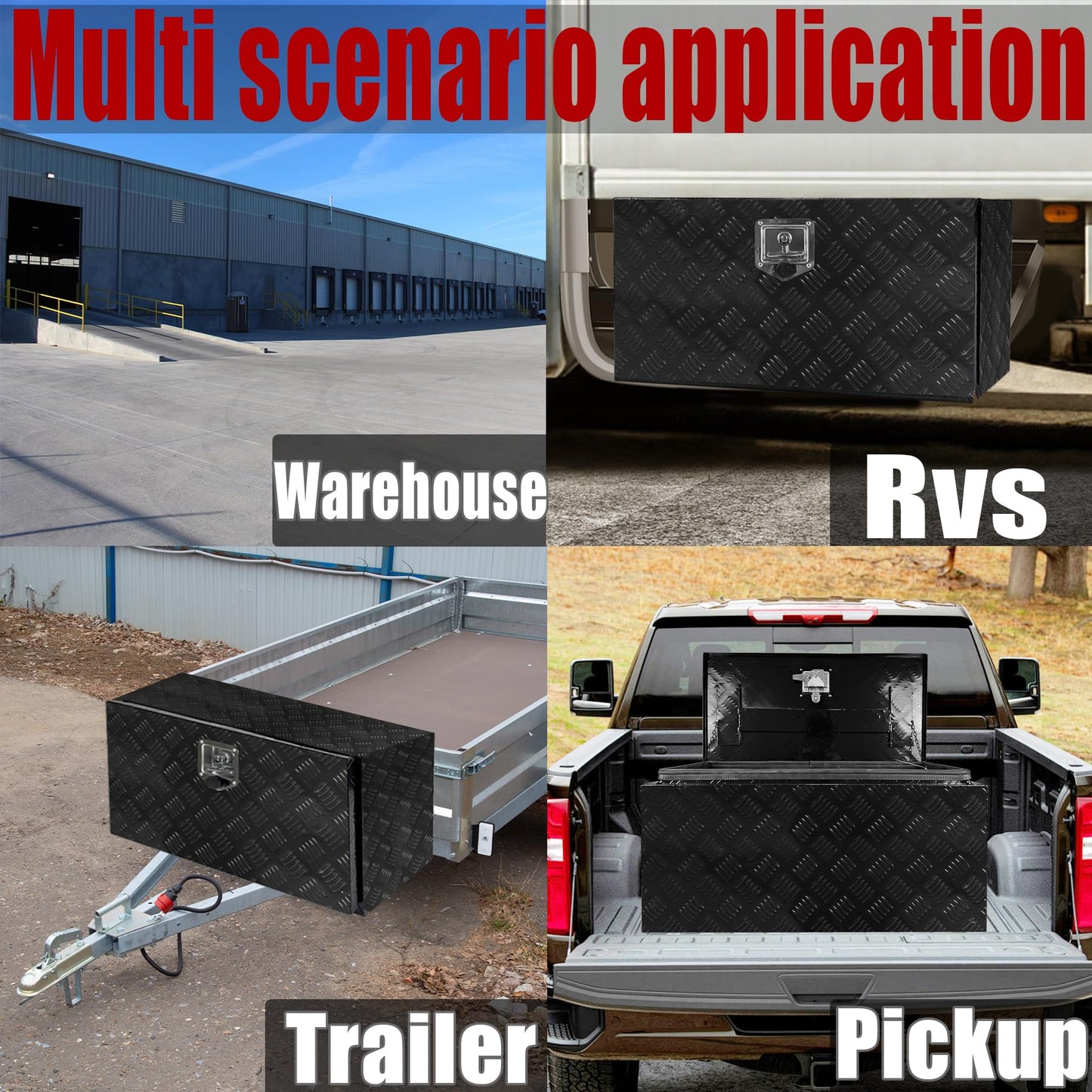 Fsehyue 30x14x16 Inch Aluminum Truck Tool Box Heavy Duty Pickup Storage Box Underbody Truck Box Diamond Plate Toolboxes with Lock and Keys Suitable for Truck Bed Pickup RV Trailer Black