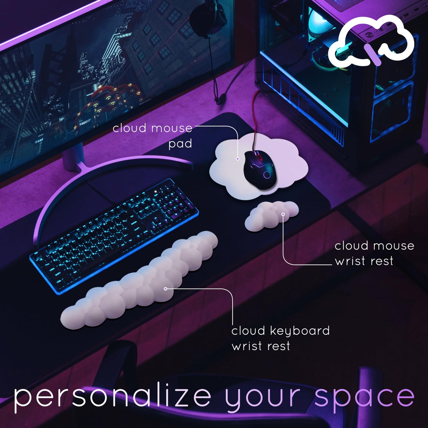 Green Cloud Keyboard Wrist Rest – Create-ables Qloud Green Wrist Rest for Computer Keyboard and Mouse, Ergonomic Memory Foam Wrist Pad with Non-Slip Base, Includes Cloud Mouse Pad