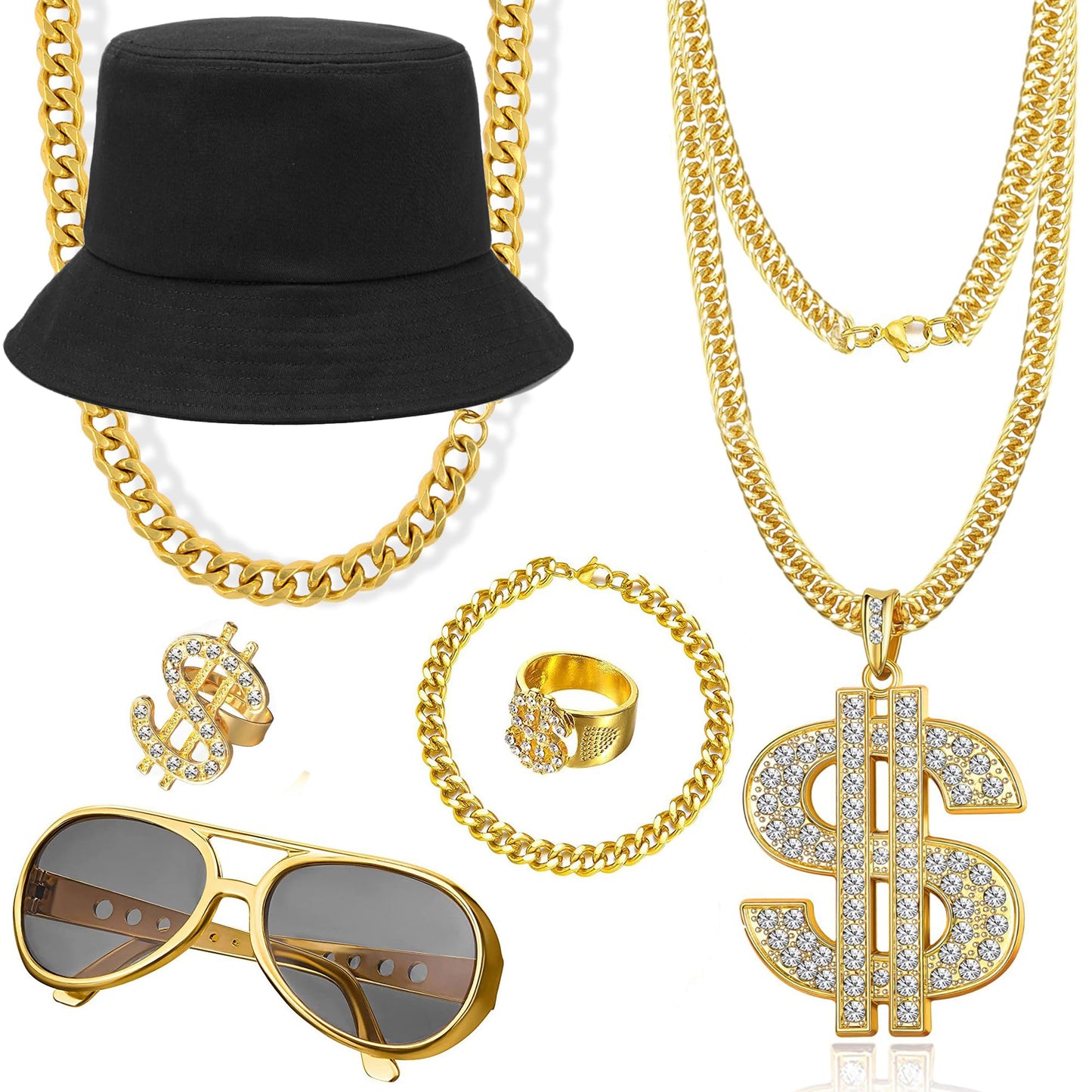 90s Hip Hop 80s Costumes Kit for Men Rapper Party Outfits Accessories