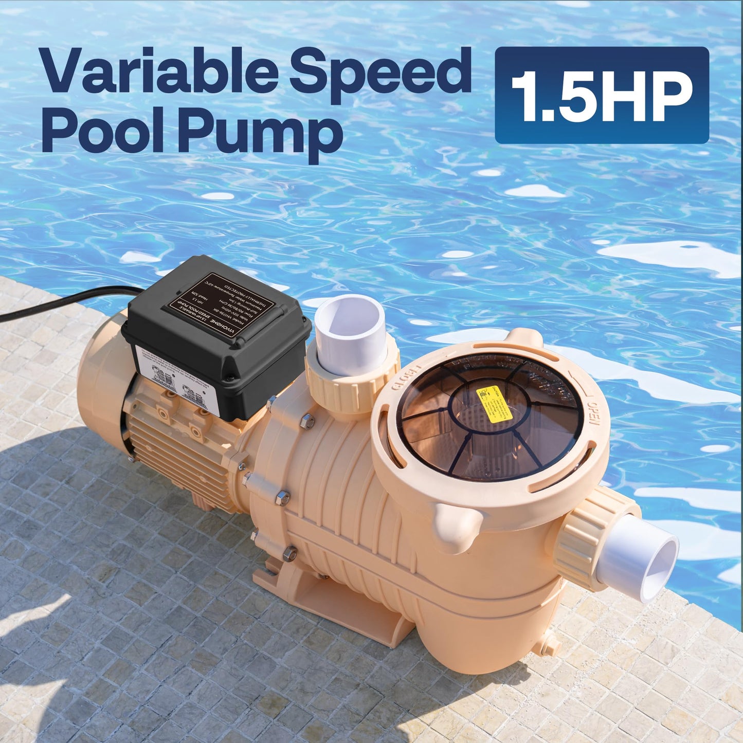 VIVOHOME 1.5HP 115V Variable Speed Pool Pump, Self-Priming Energy Saving, 1.5" & 2" Inlet w/Strainer Basket for in/Above Ground Pools