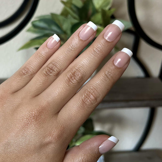 FRENCHIE Press-On Nails by Lavaa Beauty | Medium Square | French Tip on Nude Glossy Base
