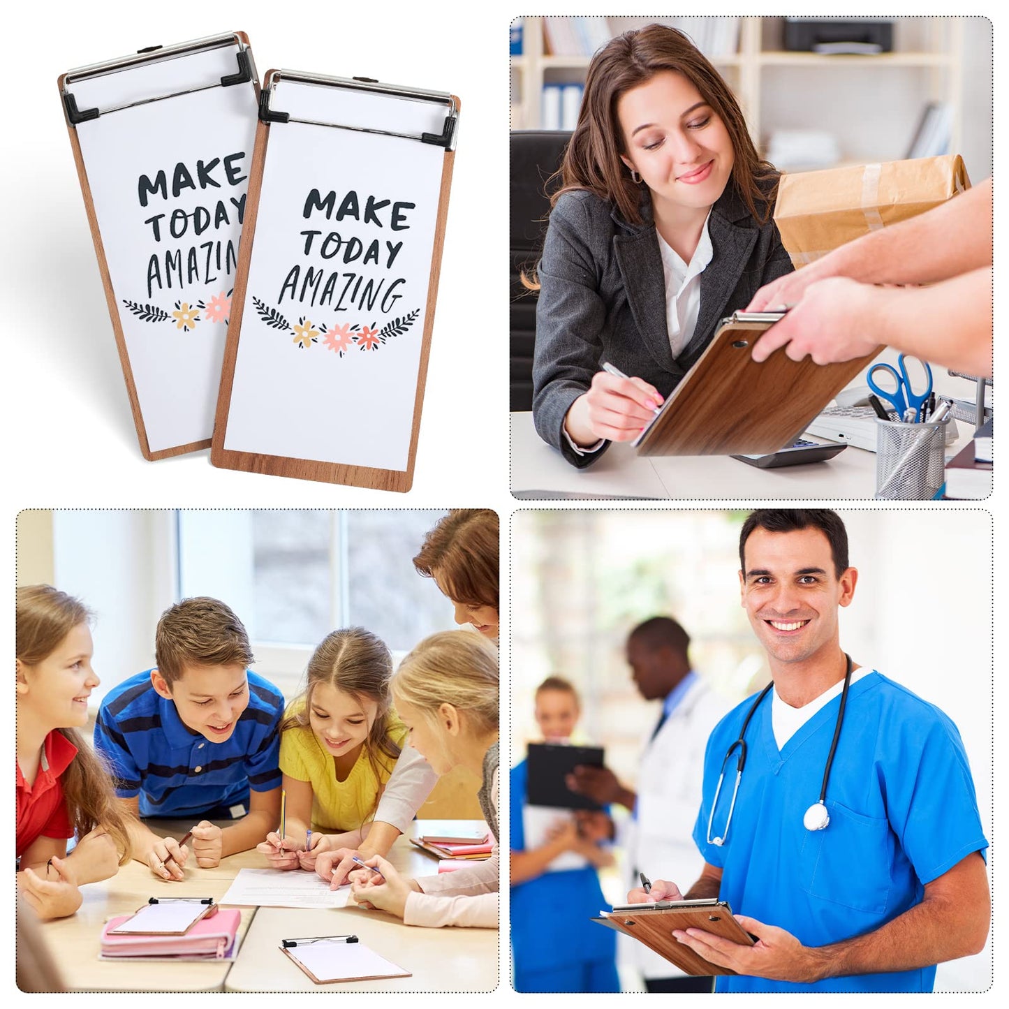Epakh 20 Pcs Mini Clipboard Small Clipboards Wooden Half Page Clipboard Wood Check Presenters Kids Clipboards for Restaurant School Waitress Guest Server Books Menu Holder, 8 x 4 Inch